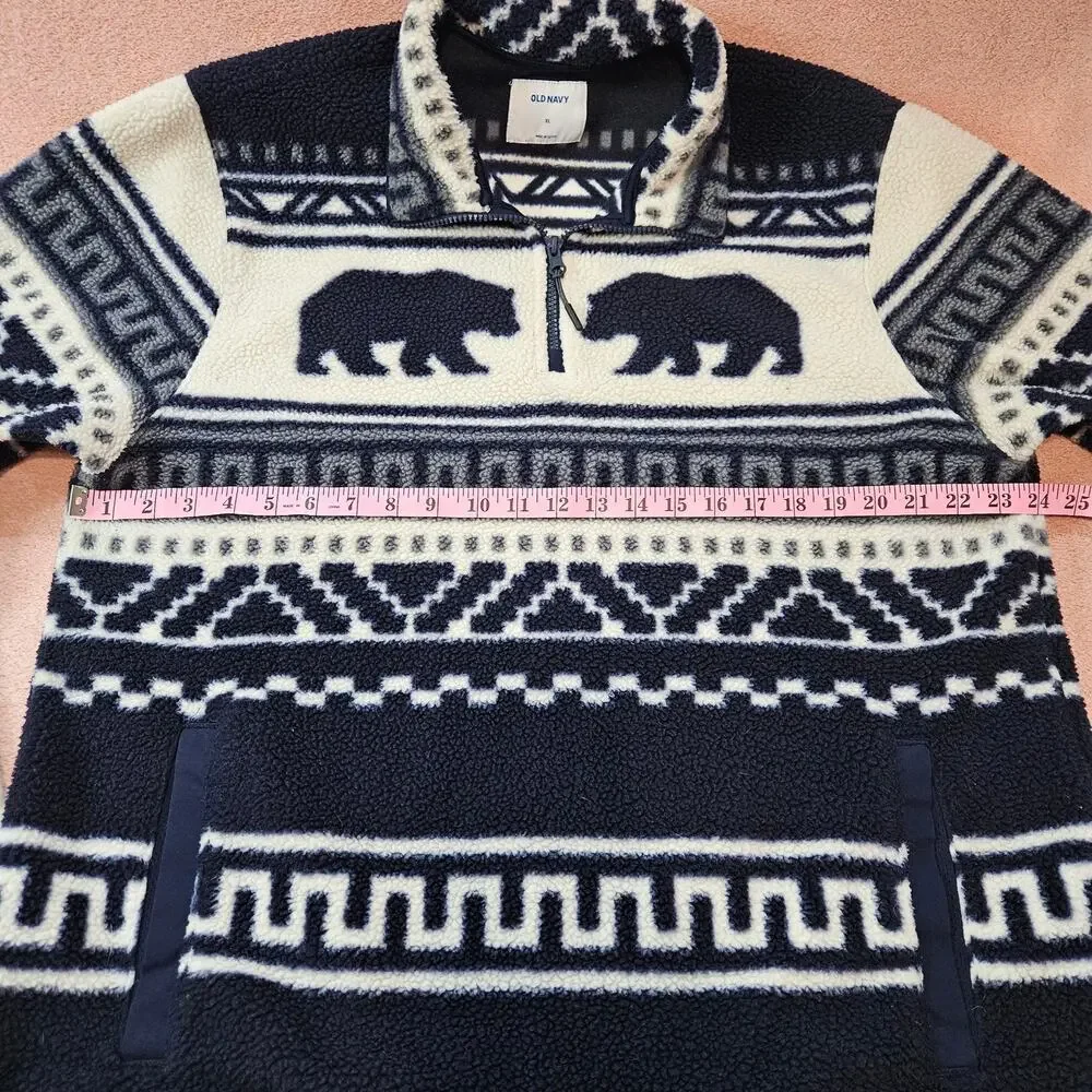 Old Navy Bear Fair Isle Print Quarter Zip Fleece Pullover Size XL